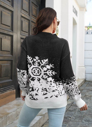 Snowflake Pattern Mock Neck Sweater - MimiStylez