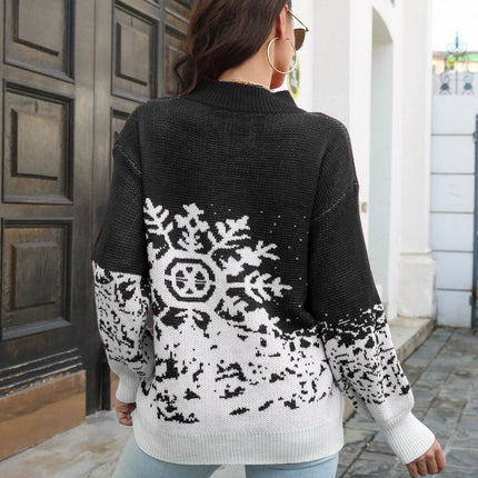 Snowflake Pattern Mock Neck Sweater - MimiStylez