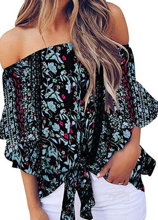 Tied Printed Off-Shoulder Half Sleeve Blouse - MimiStylez