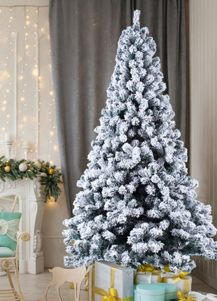 6FT Pre Lit Flocked Christmas Tree - 550 Lights Warm, 8 Patterns, 928 Branches, Automatic Tree Structure
