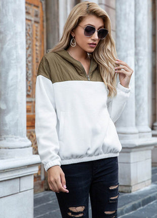 Pocketed Color Block Quarter Zip Hoodie - MimiStylez