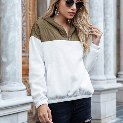 Pocketed Color Block Quarter Zip Hoodie - MimiStylez