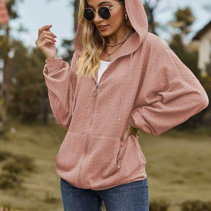 Cable-Knit Long Sleeve Hooded Jacket - MimiStylez