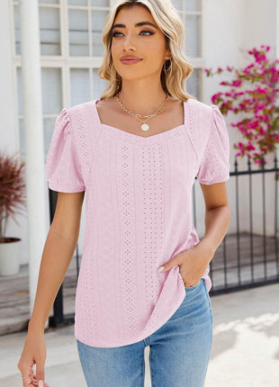 Eyelet Puff Sleeve T-Shirt - MimiStylez