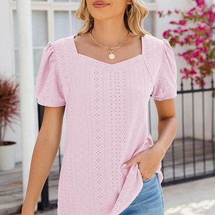 Eyelet Puff Sleeve T-Shirt - MimiStylez