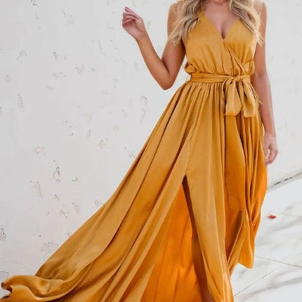 Surplice Tie Waist Maxi Dress - MimiStylez