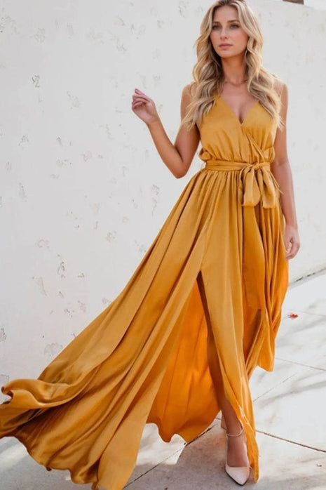 Surplice Tie Waist Maxi Dress - MimiStylez