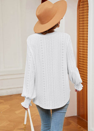 Notched Neck Flounce Sleeve Blouse - MimiStylez