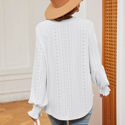 Notched Neck Flounce Sleeve Blouse - MimiStylez