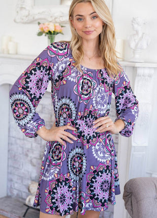 White Birch Printed Long Sleeve Mini Dress with Short Liner - MimiStylez