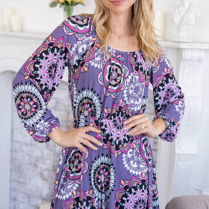 White Birch Printed Long Sleeve Mini Dress with Short Liner - MimiStylez