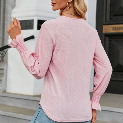 V-Neck Flounce Sleeve Blouse - MimiStylez