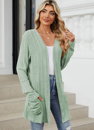Pocketed Open Front Long Sleeve Cardigan - MimiStylez