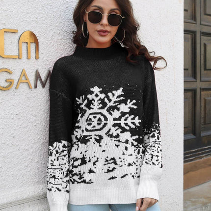 Snowflake Pattern Mock Neck Sweater - MimiStylez
