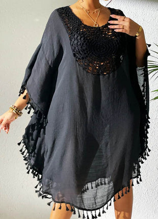Tassel Cutout Scoop Neck Cover-Up Dress - MimiStylez