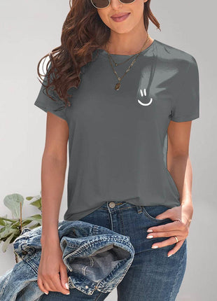 Smile Graphic Round Neck Short Sleeve T-Shirt - MimiStylez