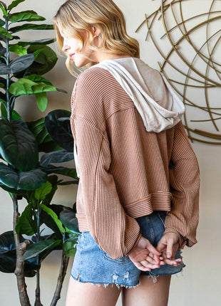 Reborn J Button Up Drawstring Striped Hooded Jacket - MimiStylez