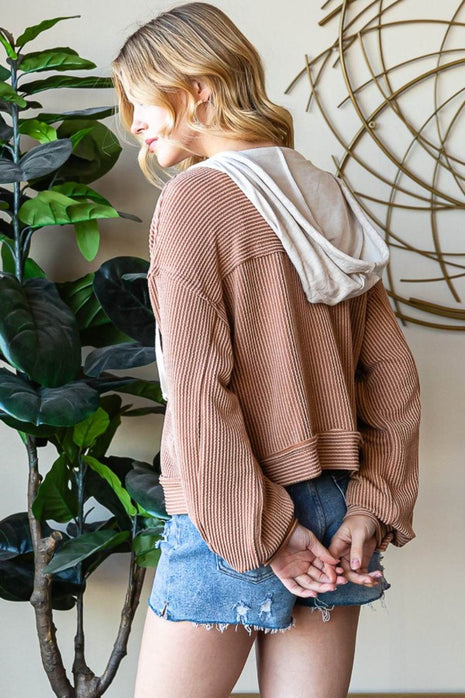 Reborn J Button Up Drawstring Striped Hooded Jacket - MimiStylez