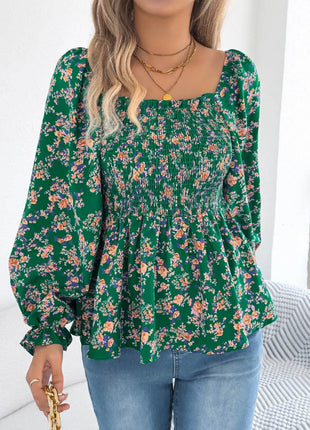Floral Square Neck Flounce Sleeve Blouse - MimiStylez