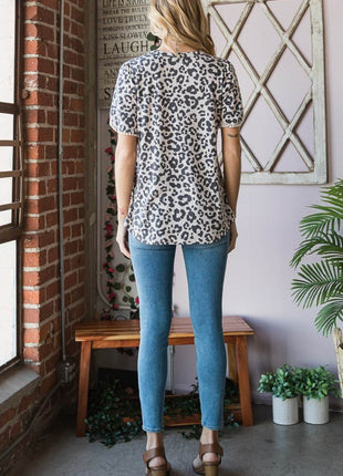 Heimish Leopard Round Neck Petal Sleeve T-Shirt - MimiStylez