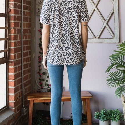 Heimish Leopard Round Neck Petal Sleeve T-Shirt - MimiStylez