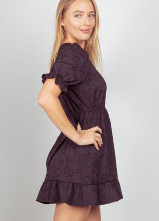 VERY J Floral Textured Woven Ruffled Mini Dress - MimiStylez