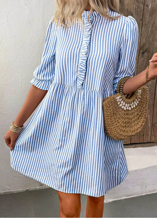 Striped Half Sleeve Mini Shirt Dress - MimiStylez