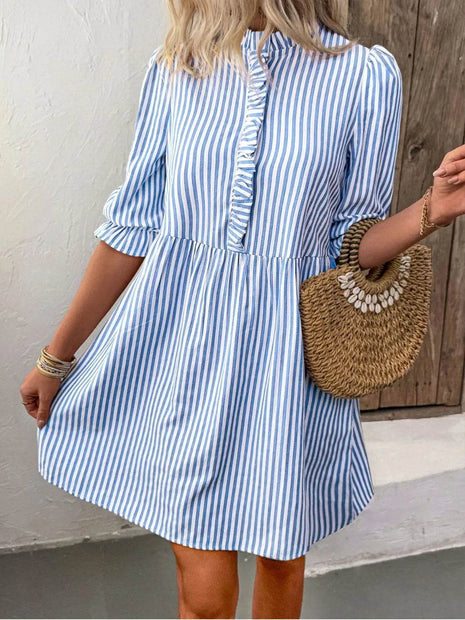 Striped Half Sleeve Mini Shirt Dress - MimiStylez