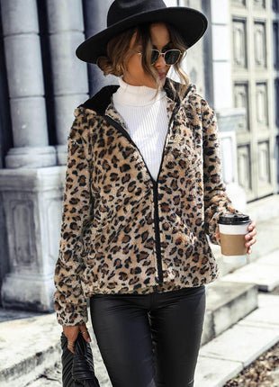 Leopard Zip-Up Hooded Jacket - MimiStylez