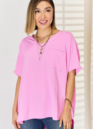 Zenana Texture Short Sleeve Blouse - MimiStylez