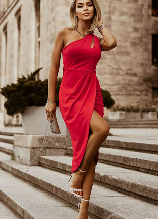 Ruched Cutout Single Shoulder Dress - MimiStylez