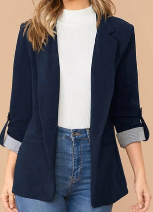 Lapel Collar Roll-Tab Sleeve Blazer - MimiStylez