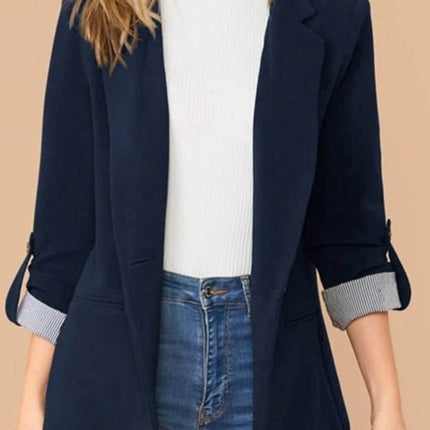 Lapel Collar Roll-Tab Sleeve Blazer - MimiStylez