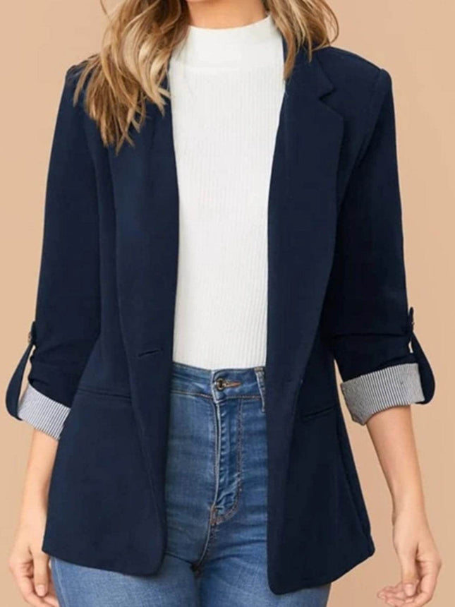 Lapel Collar Roll-Tab Sleeve Blazer - MimiStylez
