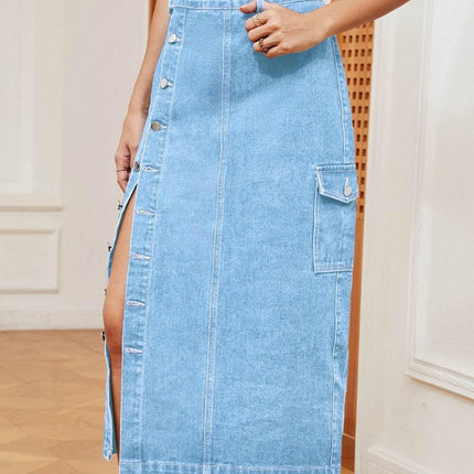 Button Down Midi Denim Skirt - MimiStylez