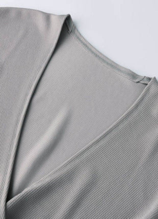 Ribbed Surplice Neck Slit Top - MimiStylez