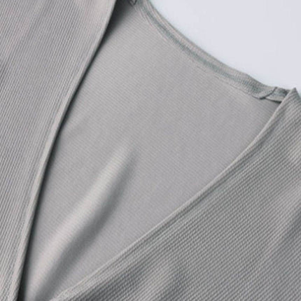 Ribbed Surplice Neck Slit Top - MimiStylez