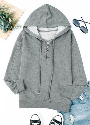 Lace-Up Dropped Shoulder Hoodie - MimiStylez