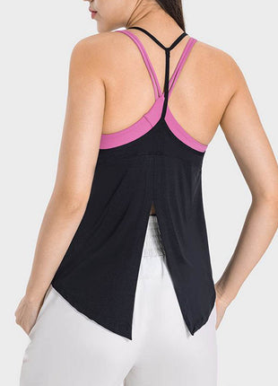 Slit Spaghetti Strap Scoop Neck Active Cami - MimiStylez