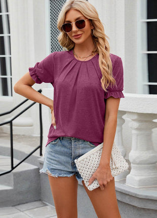Round Neck Flounce Sleeve T-Shirt - MimiStylez