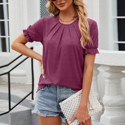 Round Neck Flounce Sleeve T-Shirt - MimiStylez