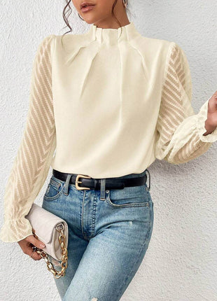 Mock Neck Flounce Sleeve Blouse - MimiStylez