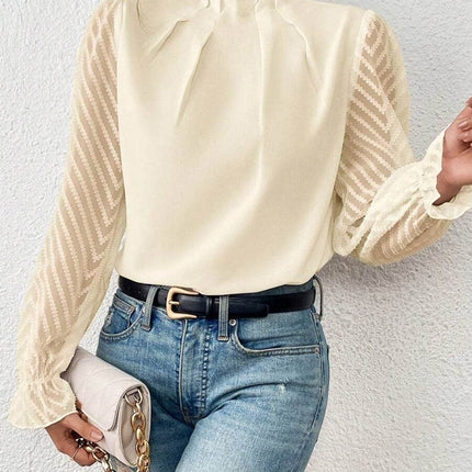 Mock Neck Flounce Sleeve Blouse - MimiStylez
