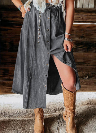 Snap Down High Waist Denim Skirt - MimiStylez