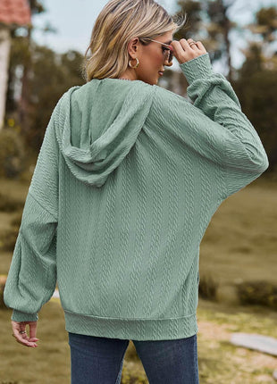 Drawstring Zip Up Dropped Shoulder Hoodie - MimiStylez