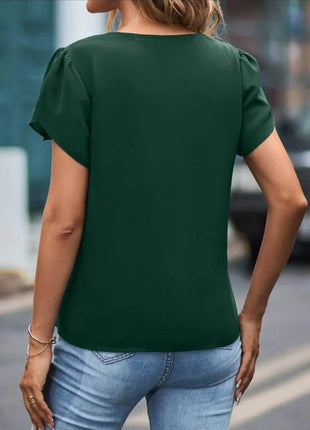 V-Neck Petal Sleeve Blouse - MimiStylez