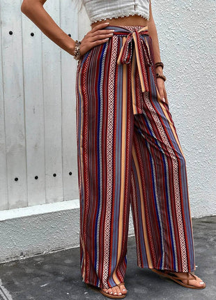 Perfee Tied Geometric Wide Leg Pants - MimiStylez