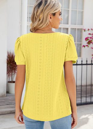 Eyelet Puff Sleeve T-Shirt - MimiStylez