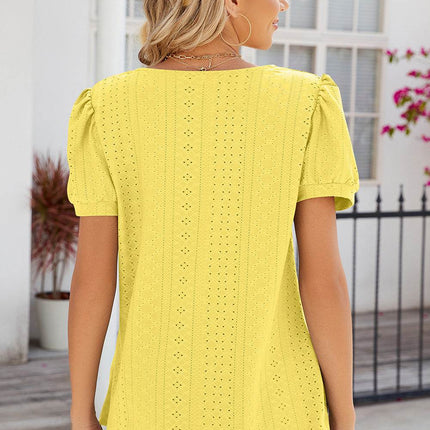Eyelet Puff Sleeve T-Shirt - MimiStylez
