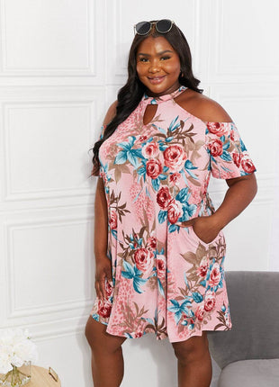 Sew In Love Full Size Fresh-Cut Flowers Cold-Shoulder Dress - MimiStylez